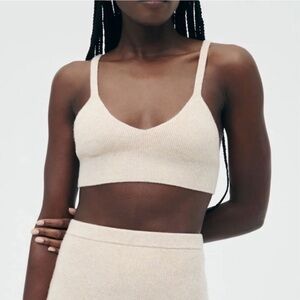 Naadam Cashmere Ribbed Seamless Bralette Medium Oatmeal Tan NWOT Luxury Lounge